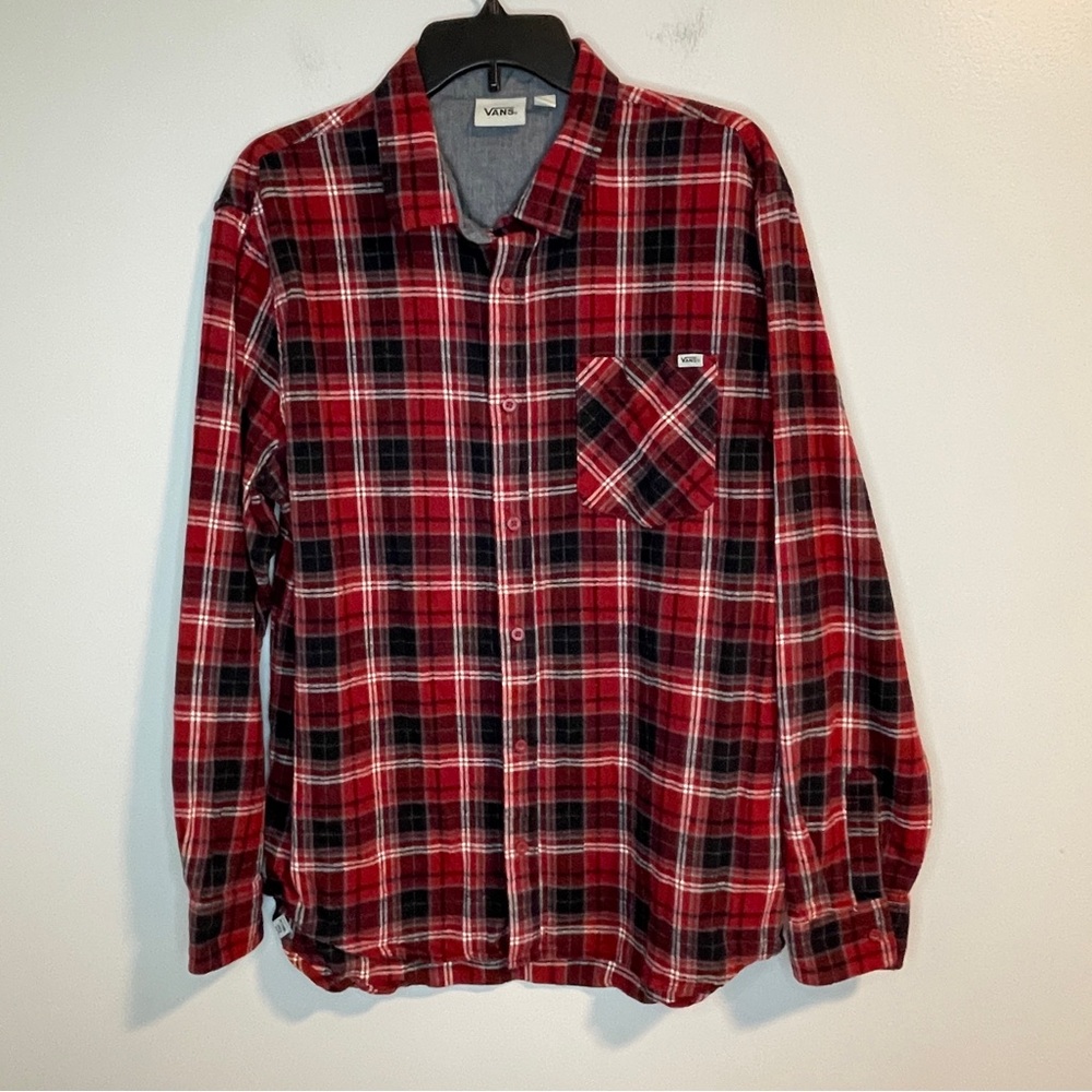 Vans Men's Red and Black Plaid Button Down Shirt